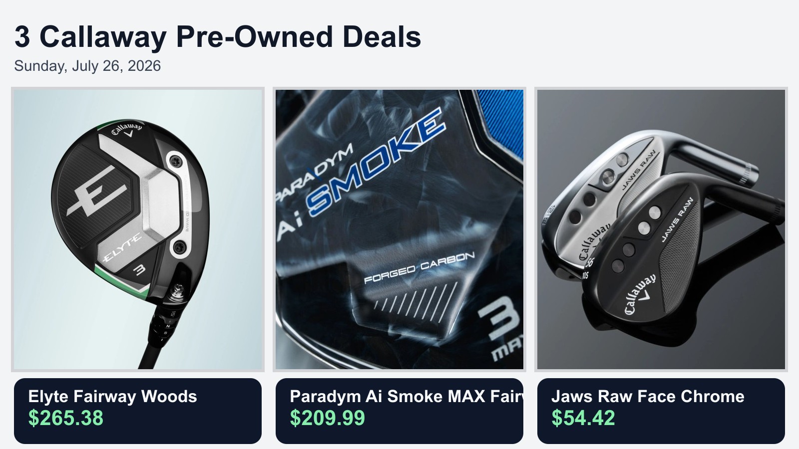3 Callaway Golf Pre-Owned Deals Worth Checking on July 29, 2026: Paradym Ai Smoke MAX Driver, Big Bertha Fairway Woods, and JAWS MD5 Platinum Chrome Wedges